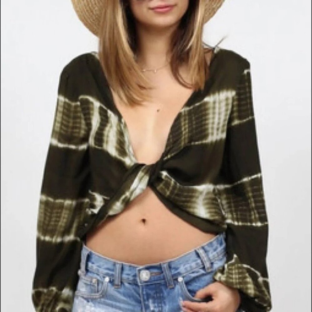 NWT Line & Dot / Anthropologie Womens Tie Dye Twisted Long Sleeve Crop Top Sz S